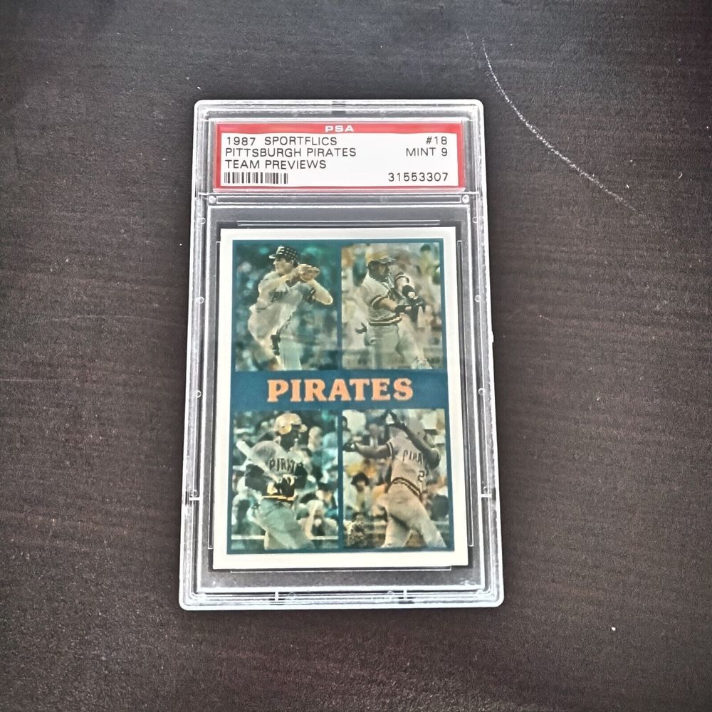 1987 Sportflics Team Preview #18 Pittsburgh Pirates Baseball Card PSA 9 Mint